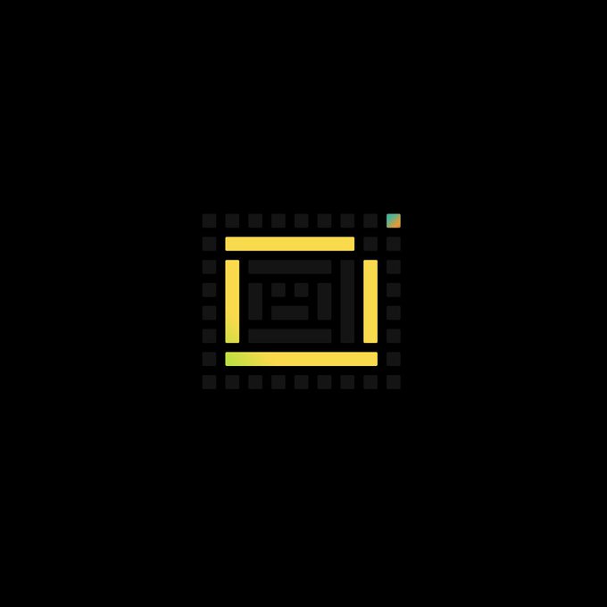 A digital graphic showing a yellow square microchip or processor design on a black background.