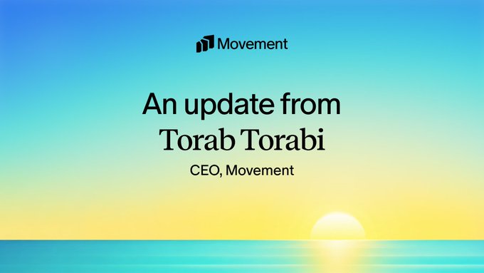 A title slide reading "An update from Torab Torabi, CEO, Movement" over a gradient sunset background.