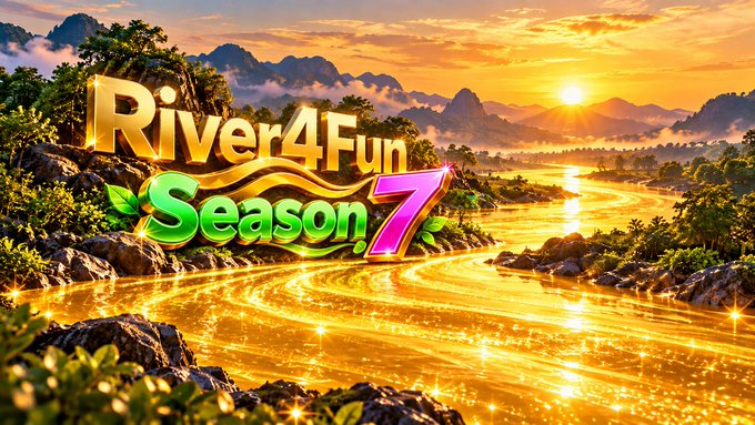 Stylized logo banner reading "River4Fun Season 7" set against a golden, sunlit river landscape with mountains in the background.