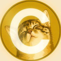 A cat with a content expression is displayed within a golden circular emblem featuring the letter "C," visually representing the memecoin ticker $CATE as suggested by the post about it standing alongside $DOGE as a top internet animal-themed cryptocurrency.