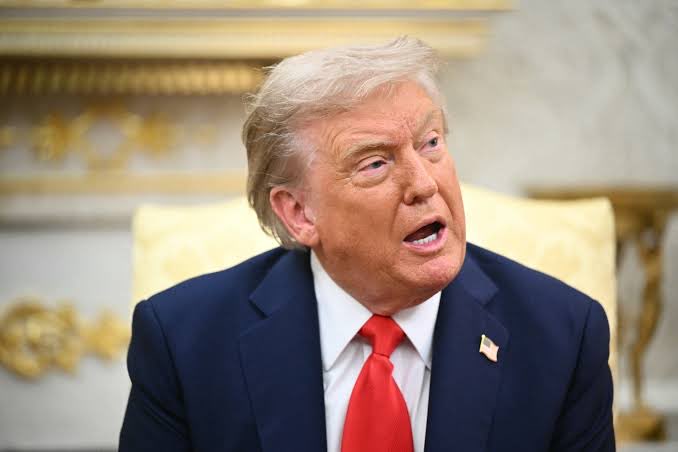 Donald Trump, in a navy suit and red tie, is pictured speaking with his mouth open, appearing to emphasize the growing importance of #Bitcoin and cryptocurrency as stated in the accompanying post.