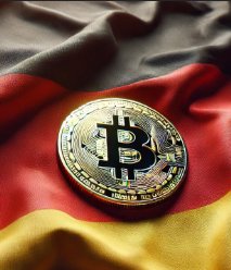 A physical Bitcoin coin rests atop the German flag, symbolizing Germany's upcoming 2027 crypto tax policy change that will impose a flat 25% tax on crypto gains regardless of holding period, eliminating the current one-year tax-free exemption.