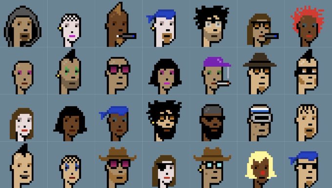 A grid of pixel art character portraits featuring various hairstyles, colors, and accessories.
