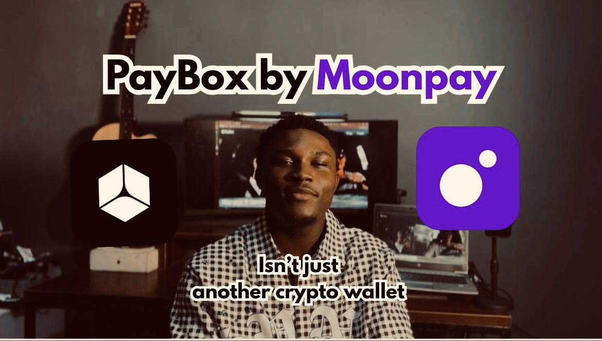 An advertisement for 'PayBox by Moonpay' featuring a man between two app icons with the tagline 'Isn't just another crypto wallet.'