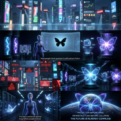 The image consists of four different scenes, each depicting a futuristic cityscape with various elements such as buildings, billboards, and neon signs. In one scene, there's a woman standing next to a butterfly-shaped object that has a glowing blue light on top. The other three scenes show the same butterfly-shaped object in different positions throughout the city.

The post accompanying these images provides an interesting perspective on the concept of time travel or parallel dimensions. It suggests that the butterfly-shaped object might be a portal to another dimension, and it is up to people to use it responsibly before it expires. The post also mentions that the future is already here, implying that the city depicted in the image could potentially be a reality soon.