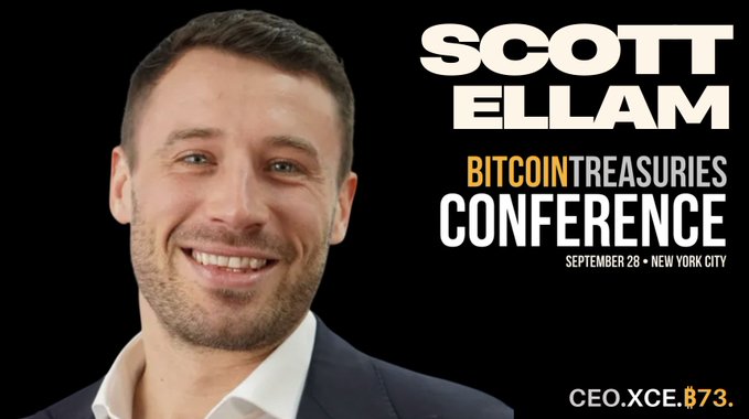 Scott Ellam, CEO of XCE ($73.), will speak at the Bitcoin Treasuries Conference on September 28 in New York City.