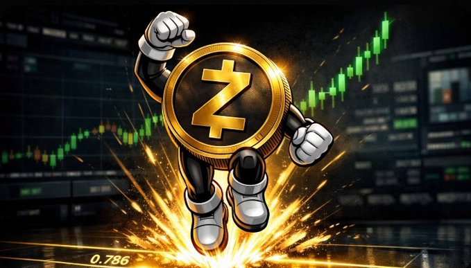 A cartoon gold-dollar character named "ZCash" runs across the screen, with a graphic representation of a burning flame behind him. In the background, there are stock charts or graphs which indicate fluctuations in value over time. The accompanying caption explains that Zcash might have a huge future and success similar to Bitcoin, but it lacks privacy options for users and could potentially exceed 10,000$. This suggests that the post is trying to highlight the potential growth of ZCash compared to Bitcoin while emphasizing the importance of privacy features in newer digital currencies.