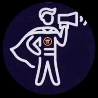 A circular dark purple logo featuring a white illustrated character in a cape announcing with a megaphone, with a 'T' symbol on its chest.