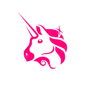 A pink stylized unicorn logo, the iconic symbol of Uniswap, is displayed in a minimalist design. The logo visually represents Uniswap's brand as the announcement highlights the launch of their Continuous Clearing Auctions on Robinhood Chain, enabling fully onchain token launches and price discovery.