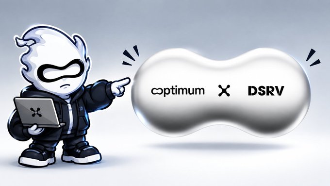 A cartoon character in a black jacket holding a laptop points toward a silver bean-shaped graphic displaying 'optimum X DSRV'.