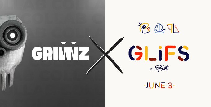 The image features a logo for an upcoming event by two artists named Grinnz X Clifs, who have been collaborating on projects. The two logos are displayed side by side against each other, with both images being in black and white tones. The text accompanying the logos reads "GRINNZ x CLIFS June 3", indicating that it's a promotional event for their joint project.