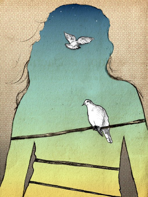 The image features an illustrated dove in flight and another perched on a wire, set against a gradient sky, symbolizing the "magic inside" theme of peace and freedom. The artwork aligns with the post's caption, "There is Magic Inside," evoking a sense of serene transcendence.