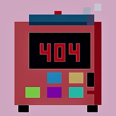 Pixel-art style illustration of a red vintage machine or robot displaying '404' on a black screen with colorful buttons below.