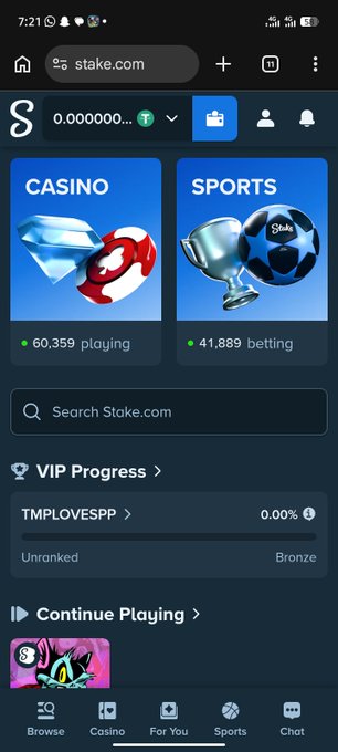 A mobile screenshot of the Stake.com website homepage displays Casino and Sports sections with active player counts.