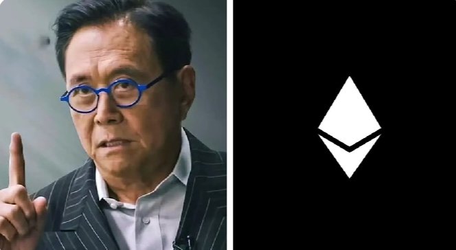 Robert Kiyosaki, the author of "Rich Dad Poor Dad," is shown alongside the Ethereum (ETH) logo, illustrating his bold prediction that ETH could surge to $97,000 by mid-2027.