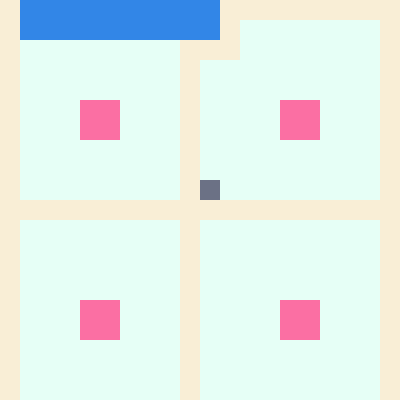 The image features a grid of four blocks, each containing squares with different colors, arranged in rows and columns. The bottom left square is pink, while the top right square is blue. Each block has its own unique color combination. There are also smaller squares within the larger ones, adding variety to the overall design. The background appears to be a grid of white squares on the same color scheme as the smaller squares in the foreground, creating a visually appealing pattern that draws attention to the main blocks.