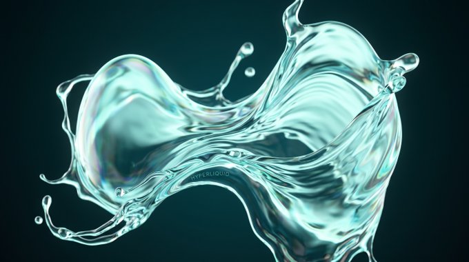 A dynamic digital artwork showing splashing, swirling blue and teal liquid against a dark background.
