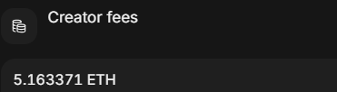 A screenshot displaying "Creator fees" of "5.163371 ETH," illustrating earnings accumulated from minting a token on the platform mentioned in the post.