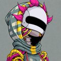 A hooded, masked figure adorned with magenta horns and gold accents stands against a muted background, projecting a mysterious, hype-building aesthetic. The anonymous character visually complements the post's teasing "whitelist coming soon" announcement by embodying the secretive, anticipatory tone of an upcoming NFT or crypto drop.