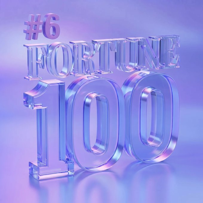 The image features a purple background with the text "Fortune 100" written in large, clear letters at the top of the frame. Below this, there are two numbers - one in white and another in blue. The numbers seem to represent the Fortune 100 companies that have been listed by the post. In addition to these companies, there is a reference to the concept of DeFi (decentralized finance) and how it relates to the post's content.