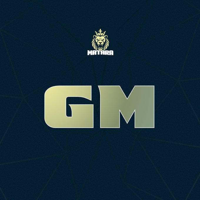 The image features a dark navy blue background with subtle geometric patterns, displaying a golden lion logo wearing a crown with the text "MAFIA" beneath it at the top, and large bold letters "GM" in golden yellow centered below. The image aligns with the post's "GM" (good morning) greeting and bullish crypto sentiment aimed at building toward the $MARS token.