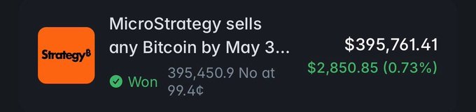 In this image, there's a banner with black text that reads "MicroStrategy sells any Bitcoin by May 3... $35,741.89 Won 99.9% at $2,850 earned risk-free from the MSTR market." The main focus of the image is the success story and money gained through investing in bitcoin and cryptocurrency.