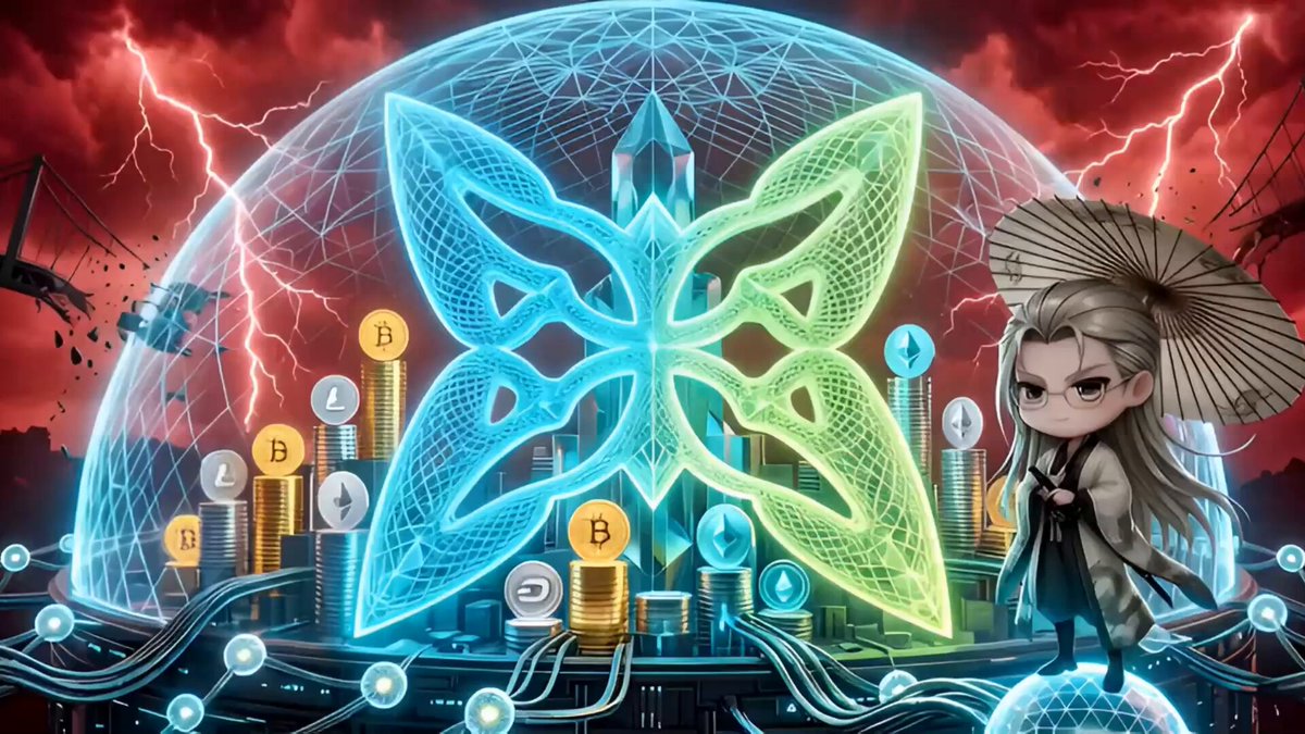 The image features an illustration of a butterfly with blue wings, surrounded by a cityscape filled with buildings and power lines. The butterfly is positioned near the center of the image, while the city extends towards the right side. A person holding an umbrella can be seen in the background on the left side. The scene appears to be a digital art piece or a comic strip, possibly related to the concept of Quantum computers or the post about them being used for security purposes.