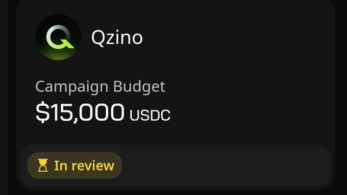 The main focus of the image is a text box containing information about a Qzino campaign budget. The budget is set at $15,000 USDC (Us Dollars). The text also mentions that this campaign aims for real value creation with creators who provide quality content or services. The purpose behind this campaign seems to be focused on building meaningful connections and creating a positive impact through the funds invested in it.