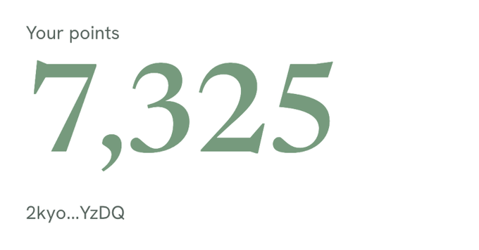 Minimalist score display showing 'Your points: 7,325' for user '2kyo...YzDQ'.