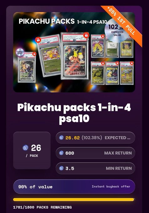 The image shows a post for Pokemon packs with a collection of cards featuring various characters such as Pikachu, Eevee, and Yoshi. The post talks about buying, trading, and remathing cards online using Bitcoin or Solana, which is the platform depicted in the image. The post also highlights that users can expect instant gratification from their purchases by accessing a website called BONKUJI. The post emphasizes the excitement of obtaining physical collectibles through these digital transactions.