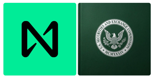 A split graphic showing the Near (NEAR) Protocol logo on a green background on the left, and the U.S. Securities and Exchange Commission seal on a dark green book cover on the right.