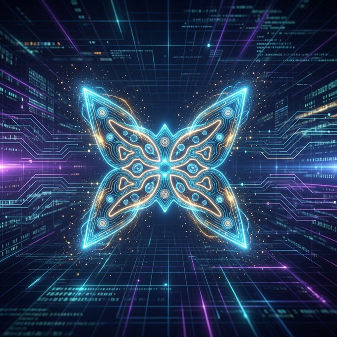 The image features a butterfly-like design with blue, purple, and yellow colors that appear to be floating or hovering above a computer circuit board. The butterfly has a unique pattern of circles and lines, giving it an artistic and futuristic appearance. The background is filled with computer code and circuits, which further emphasizes the digital nature of the image.

The caption below the image provides some context about the butterfly design: "QUIP may appear to some people like a normal project It' s different and run strategically @quipnetwork delivers to Web3 2 in 1 infrastructure One is security designed to protect your digital assets post quantum computing The other is compute It allows people to contribute". This suggests that the butterfly design could be related to a project or service offered by Quip, which may involve creating digital art or using computer circuits for innovative purposes.