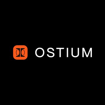 The image displays the "OSTIUM" logo, featuring an orange icon with stylized symbols next to the white brand name on a black background. This logo represents Ostium, the perpetuals DEX that was reportedly exploited for $18M in USDC through manipulated oracle data on Arbitrum.