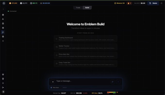 The image shows a computer screen displaying a user interface with a welcome message at the top, inviting users to "Welcome to Emblem Build" and providing instructions for how to use the software. The text also mentions that the software can be used to create logos or icons, which could be useful for various purposes such as branding or marketing. The post about the software seems to be promoting its features and benefits, possibly related to cryptocurrency or digital assets.