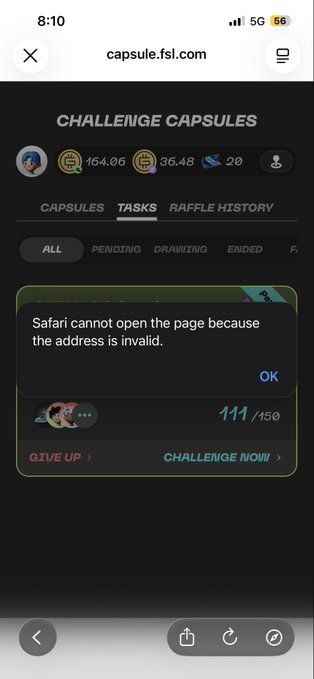 The image shows a cell phone screen with an error message displayed, possibly due to an internet browser issue or a problem with the Safari browser. The text indicates that the Safari browser cannot open the page because of an address in violation.