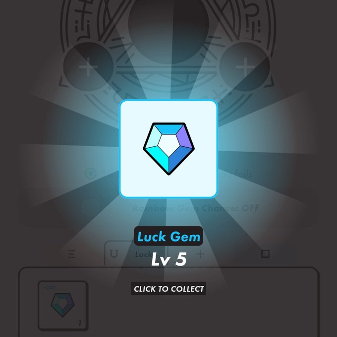 The image features a square-shaped gemstone with blue and green colors, which appears to be a "Lucky Gem" or a "Gem of Luck". The gemstone is placed within a light box that has a gradient background transitioning from black to white. Below the gemstone, there's text that reads "LUCK GEM Lv5", indicating that this image is related to a game or an item with a "Lucky Gem" theme.