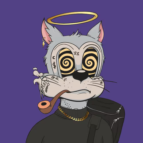 The image features a cartoon cat wearing a black shirt, holding a pipe with its mouth while standing against a purple background. The caption of the image reads "had to bring my fav PFP in the portfolio back who dis?". This suggests that someone might have posted this image as part of a collection or series on social media platforms, possibly related to the popular cartoon cat character.

The post seems to be about a person's favorite cartoon character and their appreciation for it. The caption is likely meant to express enthusiasm and admiration for the character, which could be seen as a form of online self-expression or even a way to connect with others who share similar interests in the cartoon.