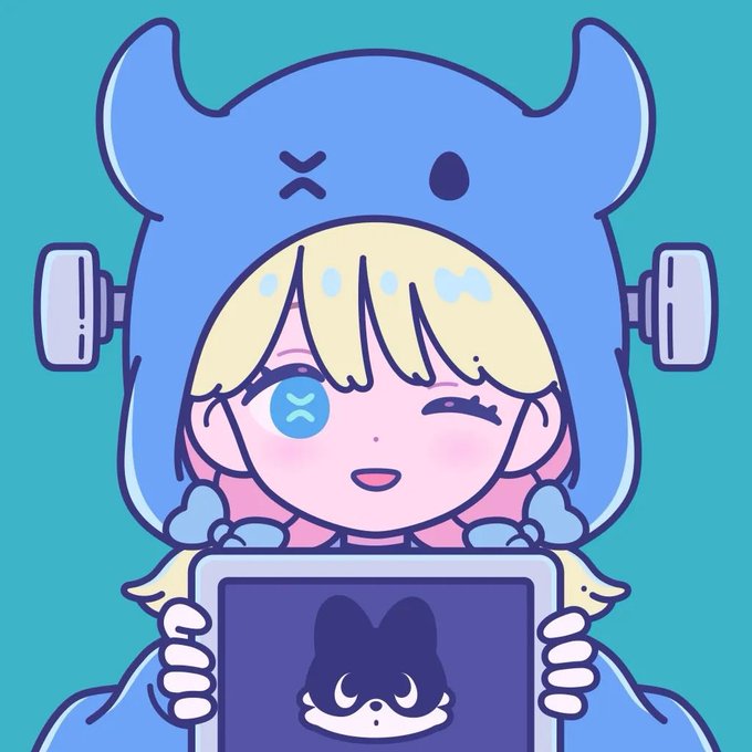 A cartoon girl with blonde hair wearing a blue horned hood holds a tablet displaying a cat-like character, fitting the playful branding aesthetic associated with the #dropchan hashtag and XRPL (XRP Ledger) crypto community.