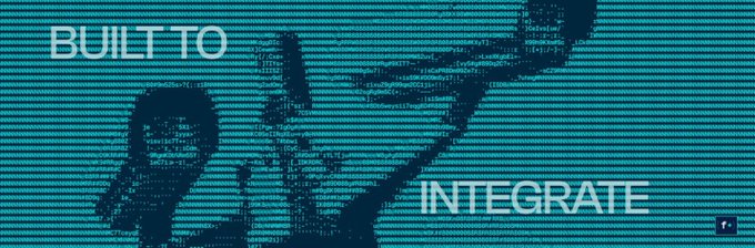 A pixelated teal banner displays the text "BUILT TO INTEGRATE" over a stylized, abstract figure, emphasizing Fhenix's positioning as a privacy stack designed for seamless integration with Ethereum's ecosystem rather than as a standalone privacy project.