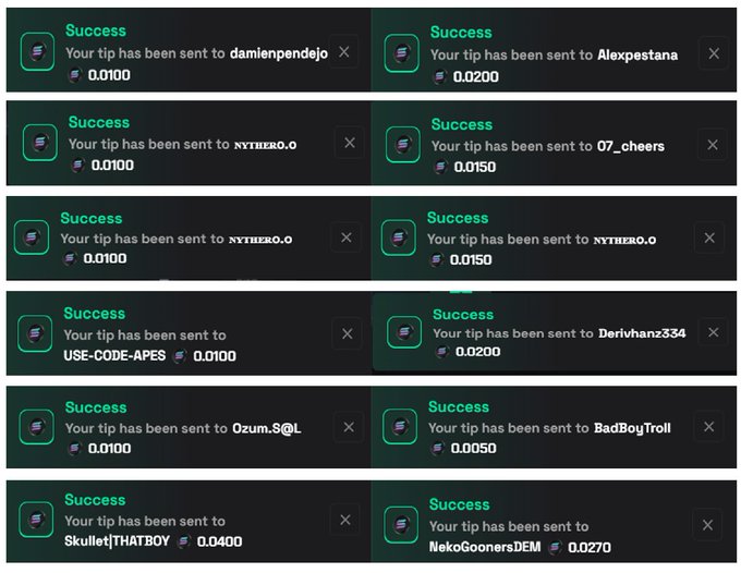 The image features a screenshot with several notifications from a social media platform for participants who have won some money through a guessing game called "guess that number" or "decimal riddle". There are 13 rows of notifications, each displaying different messages related to their success in the game and the prizes they've received. The primary focus is on sharing this success message with others on social media platforms. In one corner, there's also a small caption reading "your tip has been sent to OTMNlcoFp".