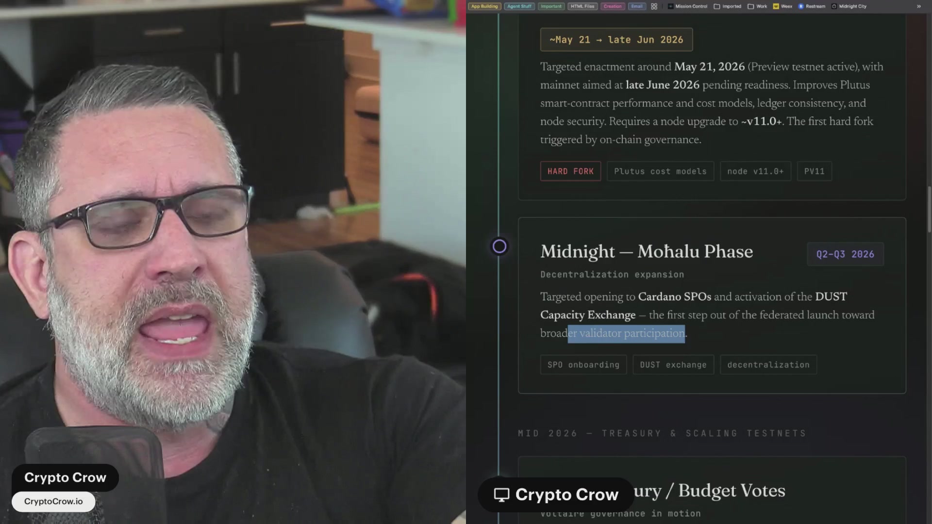 The image shows a man wearing glasses sitting at a desk with his computer screen open, displaying a webpage about Cardano's Bloom era. The text on the webpage indicates that the bloom era has just begun, which means that users can start trading Cardano coins now. This information is relevant to the post because it suggests that the user might be interested in investing or trading cryptocurrencies like Cardano and wants to take advantage of the current favorable conditions for crypto trading.
