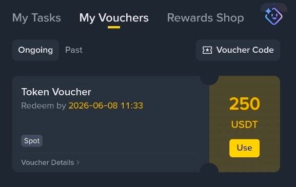 A digital receipt for a 250 USDT token is displayed on the screen, with a yellow header and black body text.