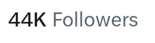The image displays "44K Followers" in clean, modern text. The "44K" in bold black pairs with the accompanying post "Lucky number?" to suggest the user has hit a fortunate milestone of 44,000 followers.