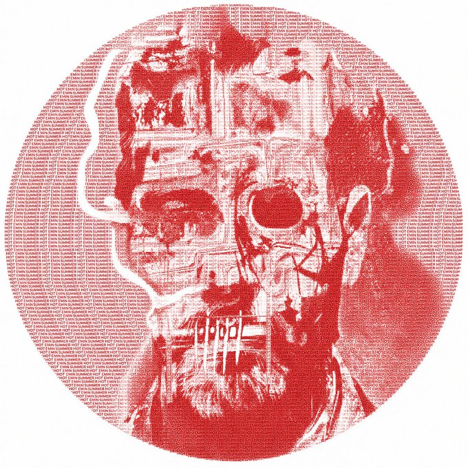 The image features an abstract red circle with a face inside of it, which appears to be made up of various images or symbols. The text "AVAX" can also be seen within this circle. The caption below the image reads, "This whole month is shaping up to be huge for everyone still holding Avax. The HOTEMIN trials are approaching and I'M REALLY HOPEFUL IF I DON'T MAKE THE CUT, I'M GETTING A $HOTEMIN tattoo somewhere nobody wants to see appreciate you all, good morning".