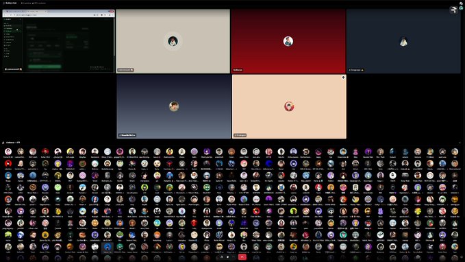A screenshot of what appears to be a Discord or community platform showing multiple user profile video tiles in a grid layout, with member avatars displayed below.
