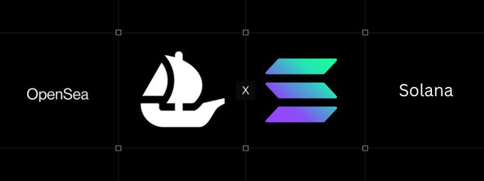 A graphic on a black background showing the OpenSea logo next to a Solana logo with an 'x' between them.