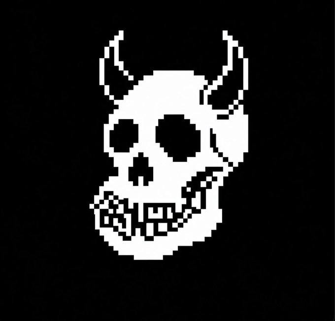 A pixelated white skull with horns and a menacing grin is displayed on a black background, fitting the dark theme of an NFT giveaway for "Evil Apes 777." The haunting imagery reinforces the "shadow side" and ominous tone referenced in the promotion for evilapes.netlify.app.