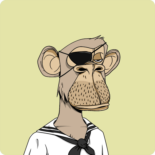 A digital illustration of a monkey wearing an eye patch and a sailor-style outfit with a tied neckerchief against a pale yellow background.