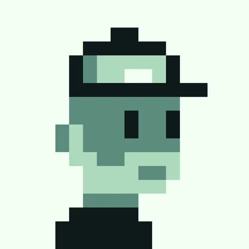 A pixel art image of a green-skinned character wearing a black hat against a white background.