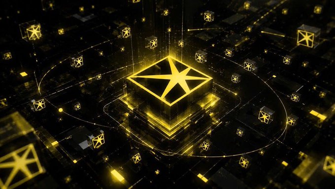 A digital 3D illustration featuring a glowing yellow central cube with an 'X' design, surrounded by smaller similar cubes floating in a dark technological space.